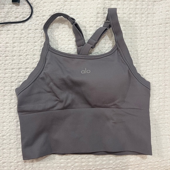 ALO Yoga Charcoal Ribbed Sports Bra - Picture 1 of 2